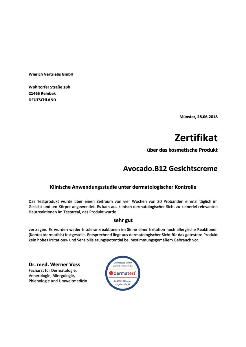 Testberichte Avocado.B12 Gesichtscreme